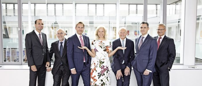 Das Team für Dussmann Next Level: Wolf-Dieter Adlhoch, Pietro Auletta, Jörg Braesecke, Catherine von Fürstenberg-Dussmann, Dr. Wolfgang Häfele, Hakan Lanfredi, Dieter Royal (v. l. n. r.) (Quelle: Dussmann Group)