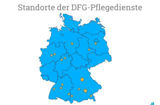 Eine Karte mit den Standorten der Pflegedienste der Deutsche Fachpflege Gruppe