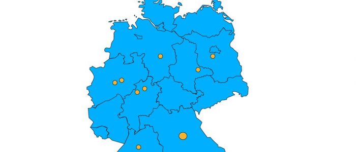 Eine Karte mit den Standorten der Pflegedienste der Deutsche Fachpflege Gruppe