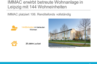 IMMAC erwirbt betreute Wohnanlage in Leipzig mit 144 Wohneinheiten