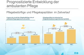 Prognostizierte Entwicklung der ambulanten Pflege - Pflegebeduerftige und Pflegekapazitaeten im Zeitverlauf