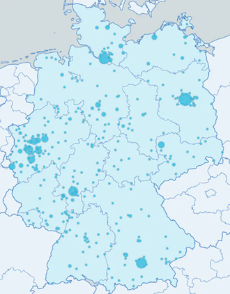 Karte der neu gegründeten Pflegedienste 2021